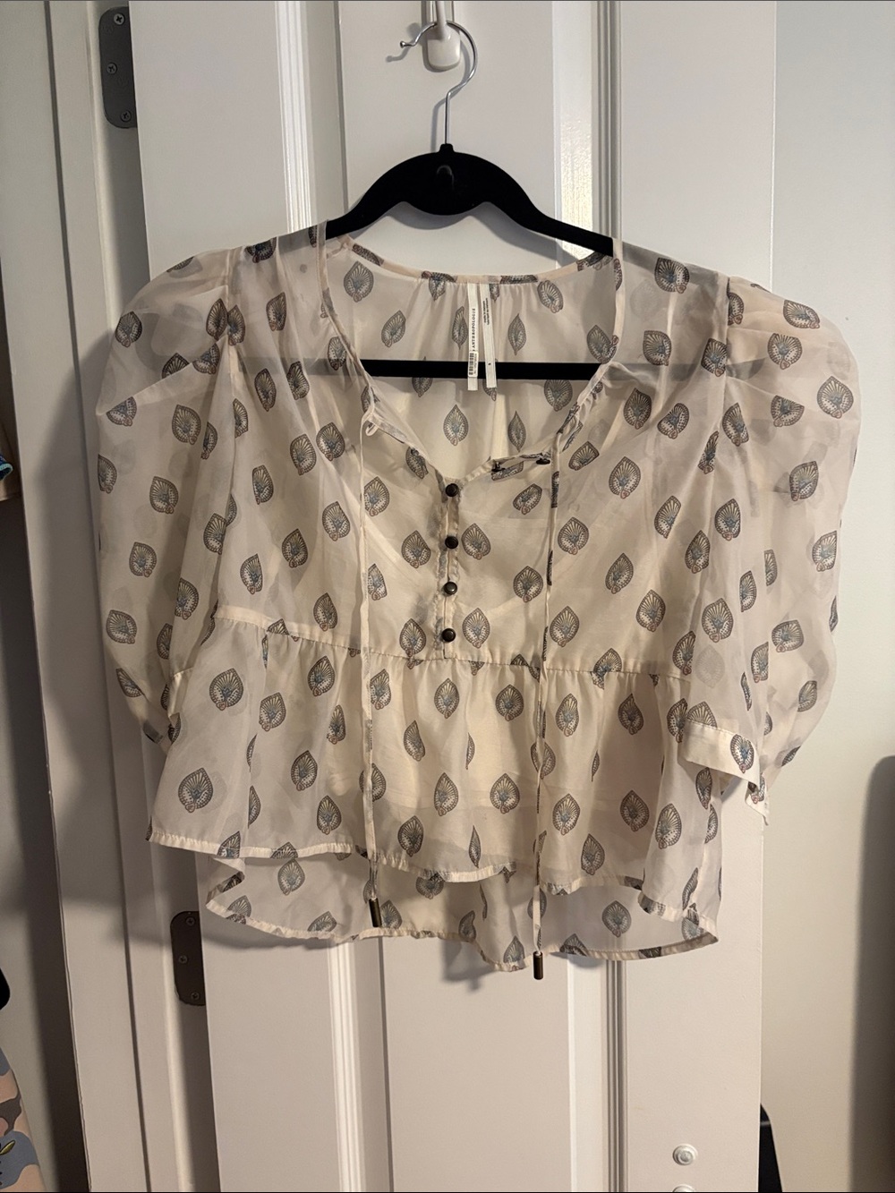 Anthropologie Sheer Ivory Blouse with Metallic Teardrop Print - Picture 5 of 7